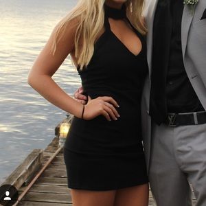 black bodycon dress w/ high neck